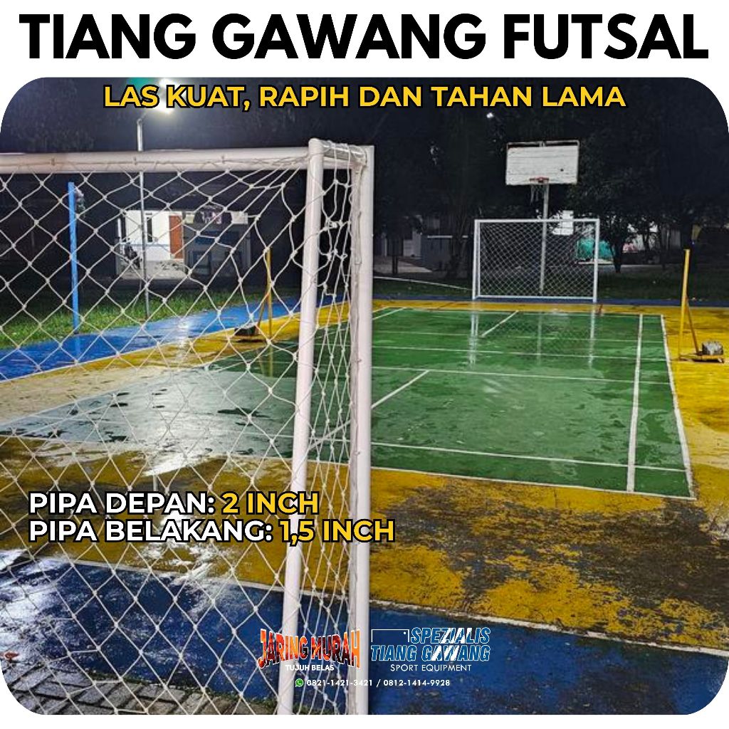 Tiang Gawang Futsal Portable 3x2 Meter – Rangka Besi 2 inch Kokoh + Gratis Jaring Gawang