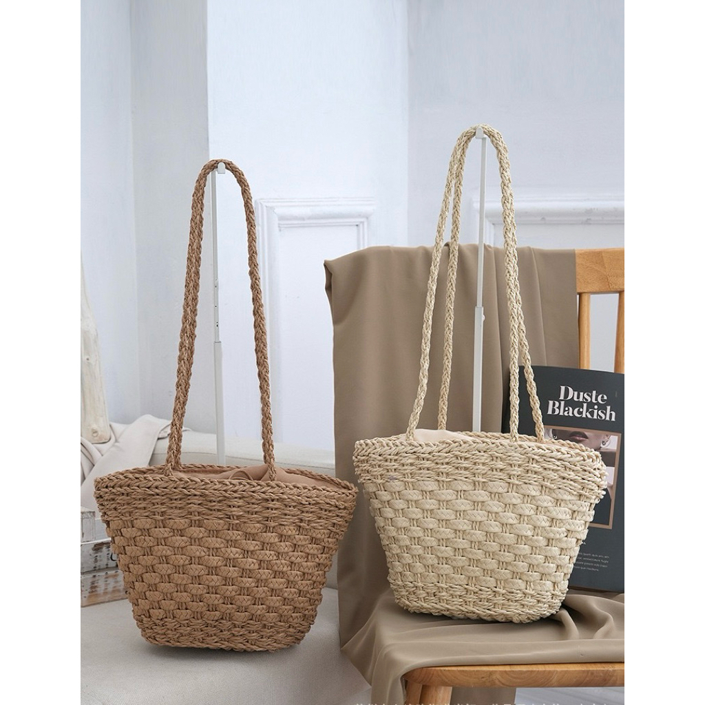 Tas Bahu Wanita Tas Pantai Cewek Woven Shoulder Straw Bag LD 5156