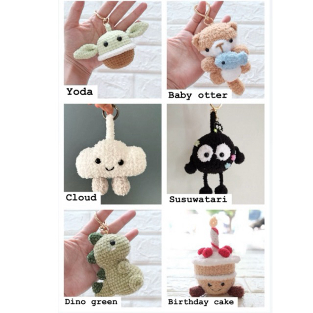 boneka rajut amigurumi crochet bagcharm keychain yoda gajah awan versi jellycat dino scrump stitch f