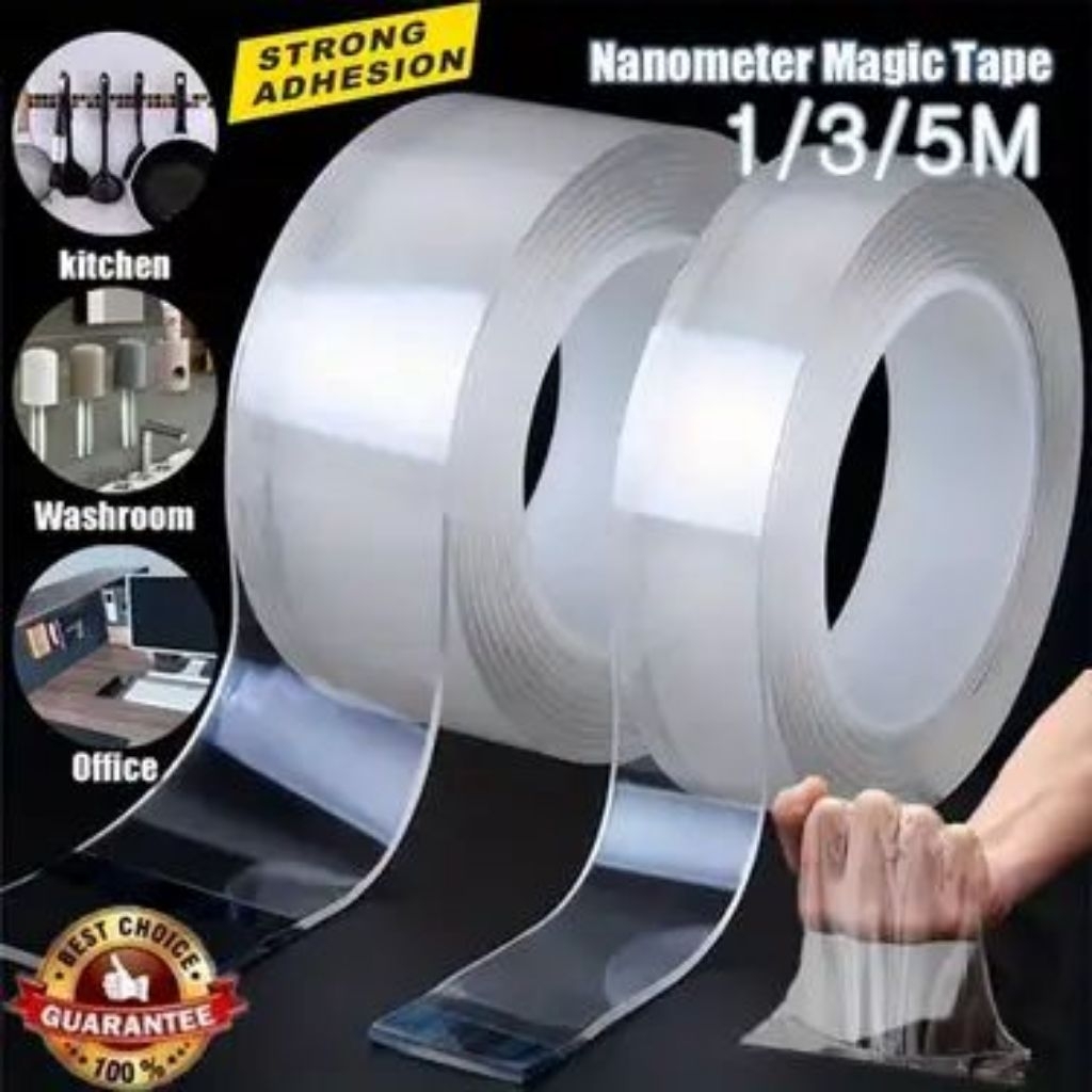 

Double Tape Transparan 2 Sisi 1/3/5 Meter / Nano Tape Solasi Solatip Kuat