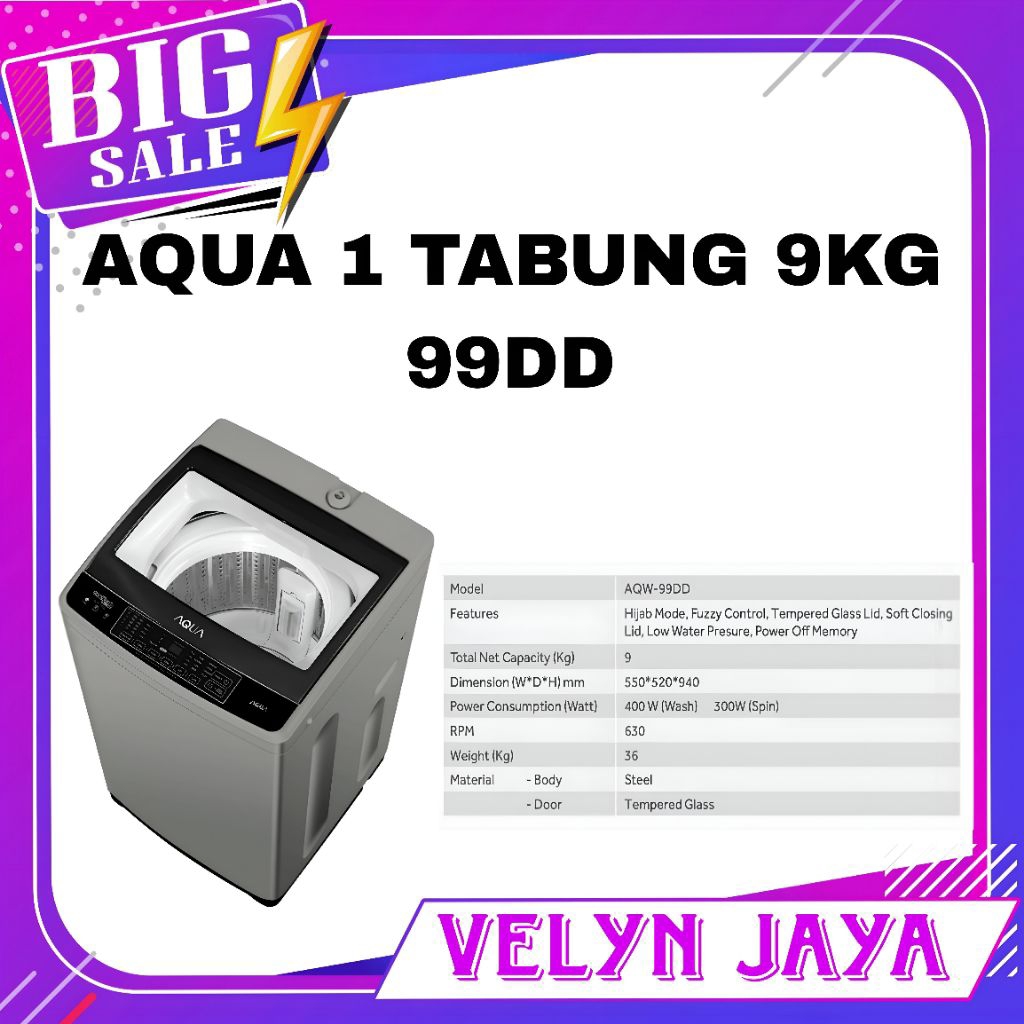 Mesin cuci aqua 1 tabung 9 kg mesin cuci 9kg aqua 99dd