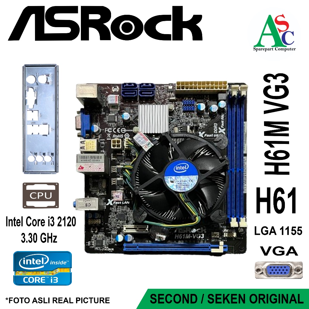 Paket Mobo Asrock H61 Fan Intel Backpanel