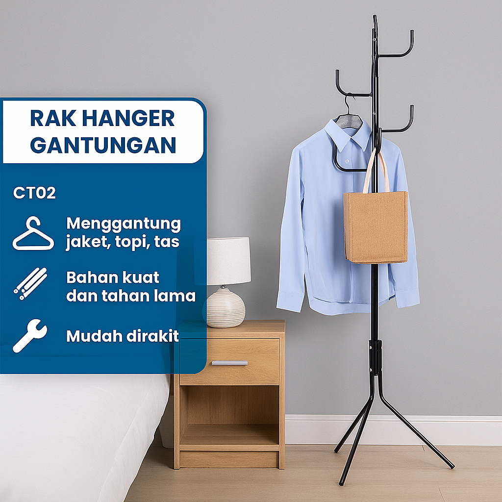 Gantungan Tiang Berdiri - Gantungan Topi Tas - Gantungan Berdiri Aesthetic - Gantung Baju Berdiri