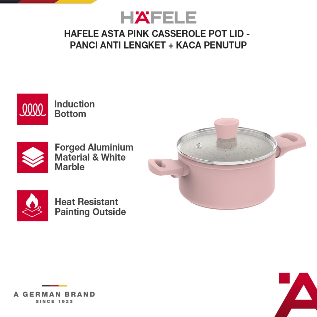 Hafele Panci  Dapur Anti Lengket Dengan Penutup Kaca Asta Pink Kitchenware