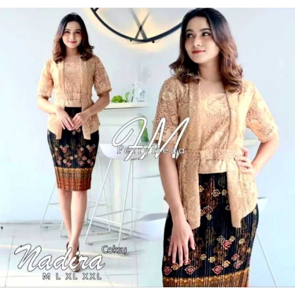 Setelan kebaya kutubaru lengan pendek - kebaya brokat modern- setelan kebaya wisuda, kondangan