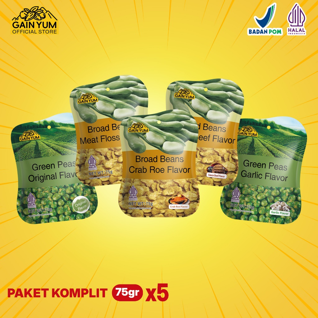 

23bagusmenshop - Gain Yum Snack Kacang Polong & Koro Paket Komplit 75gr All Variant