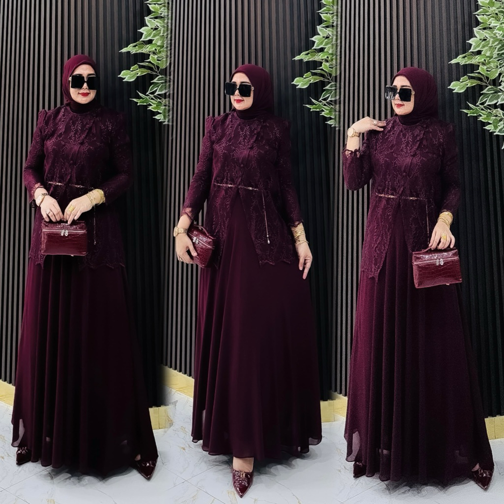 YUMNA SET ROK warna burgandy / COD
