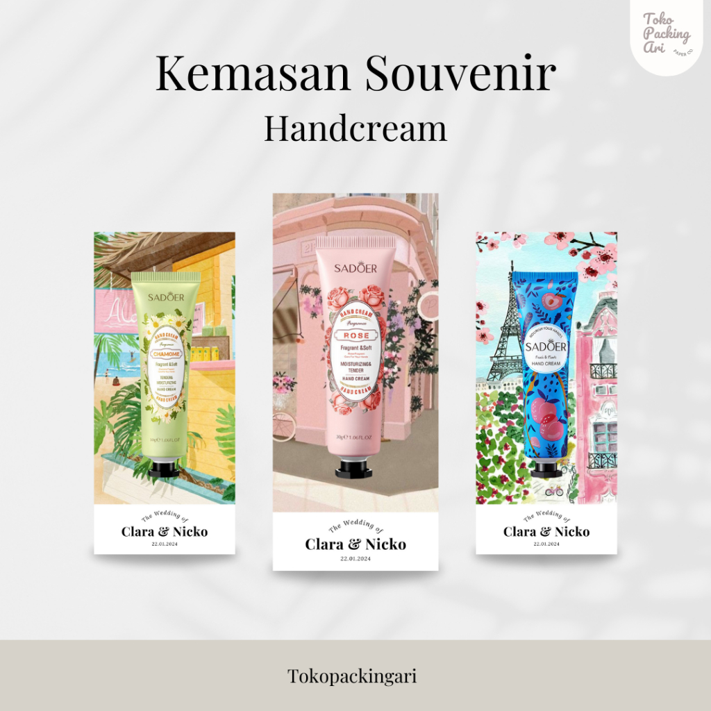 

Kemasan Souvenir Handcream | Souvenir Handcream | Alas Packing Handcream | Include Plastik | Kertas Dudukan | Cute Paper | Alas Packing