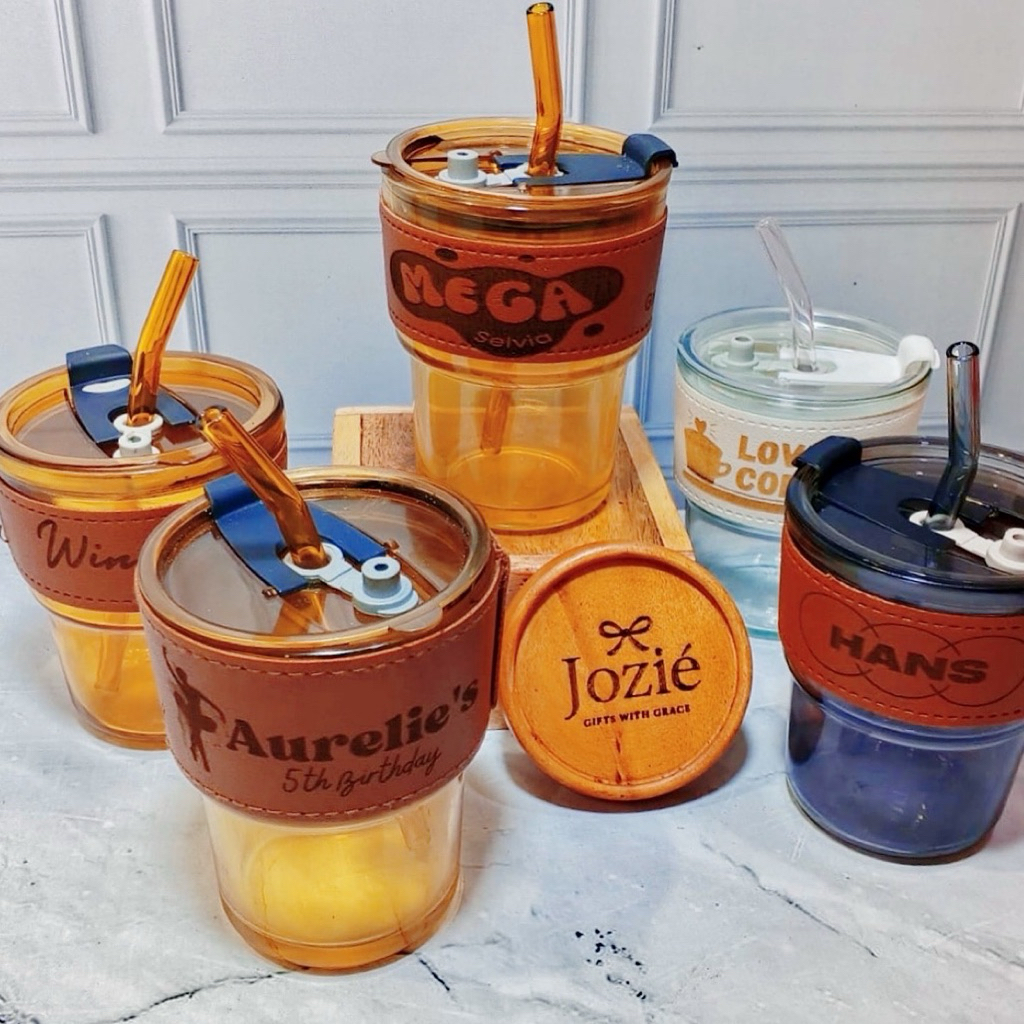 Satuan Gelas Tumbler Aesthetic Kaca Custom Grafir Nama