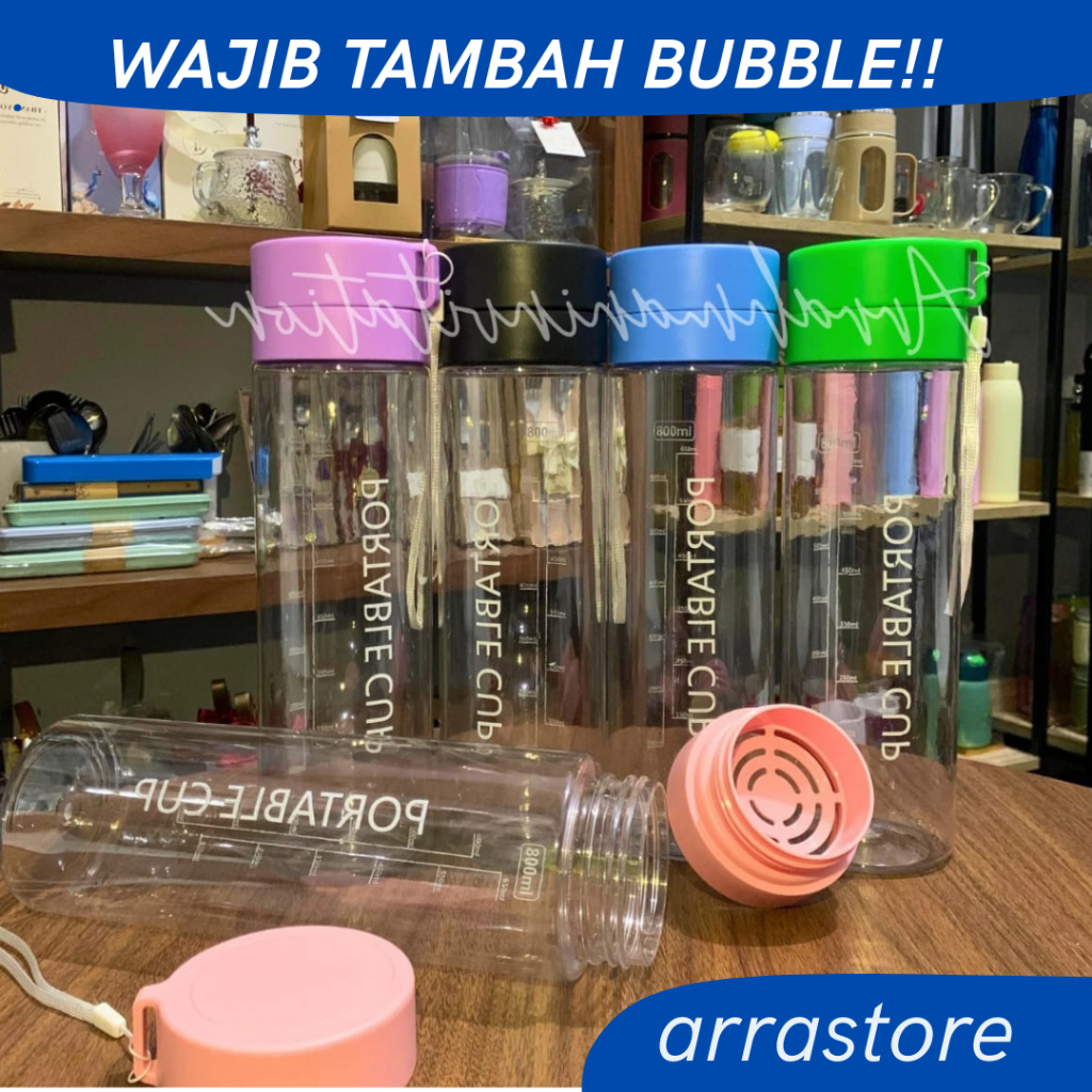BOTOL MINUM Portable cup Tumbler Plastik 600ML Dengan saringan FREE Tali GROSIR RANDOM