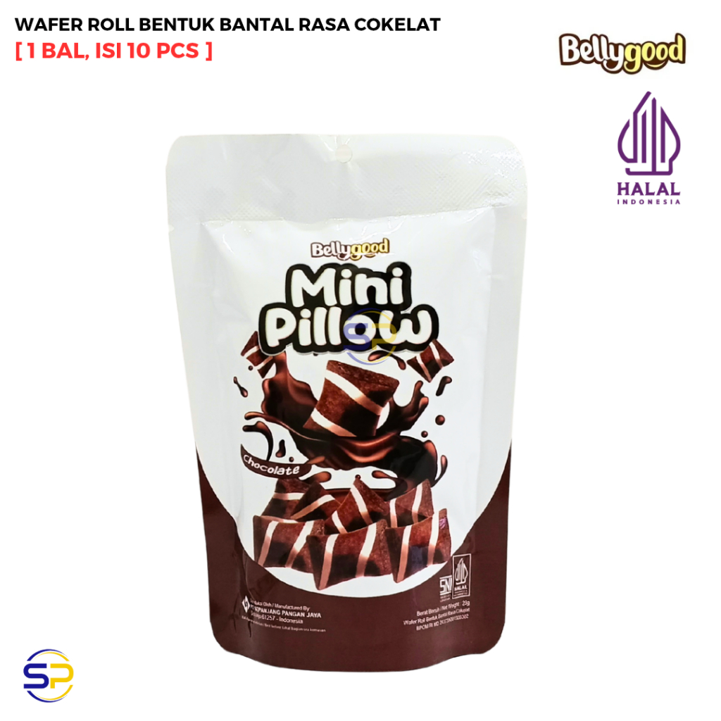 

BELLYGOOD MINI PILLOW POUCH Wafer Bentuk Bantal Rasa Cokelat Isi 10 Pcs