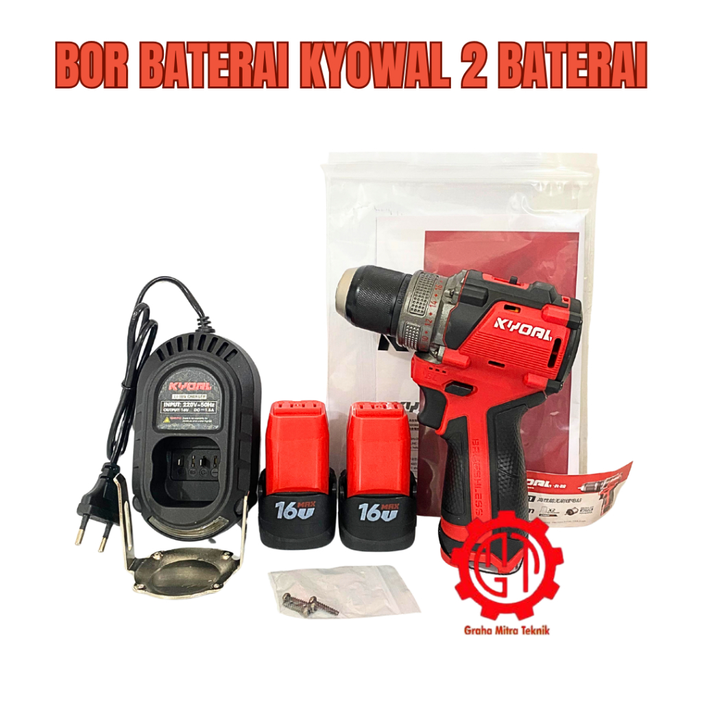 Mesin Bor 2 Baterai KYOAL Cordless Drill Brushless Mesin Bor Cas 16volt Multifungsi - KY-1601