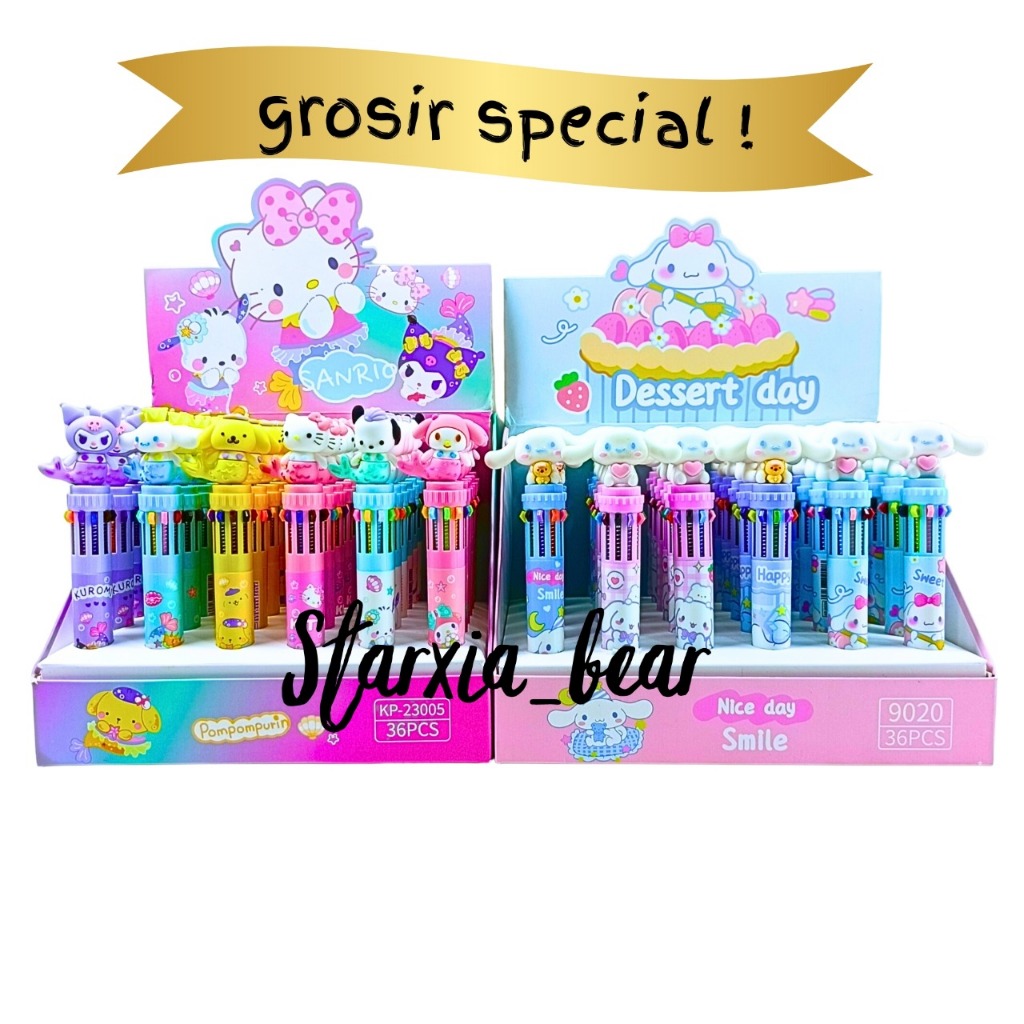 

BOLPEN/BOLPOIN/PULPEN/PEN 10 WARNA PREMIUM CINNAMOROLL AND FRIENDS GROSIR 1 BOX ISI 36 PCS