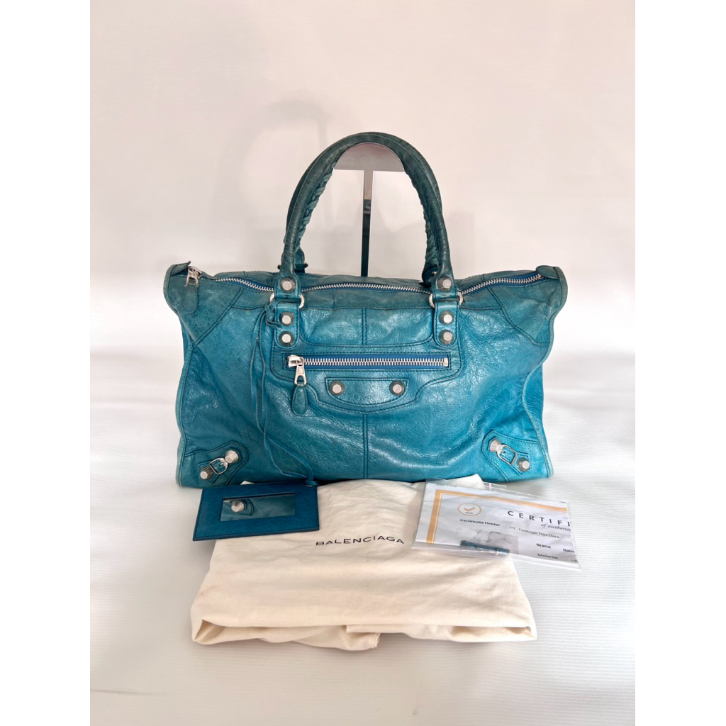 Preloved Original Balenciaga Giant Work City Bag Blue Teal #K 2012