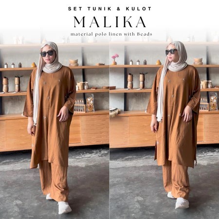 Malika Set Beads/ Malika Tunik + Kulot Polo Linen