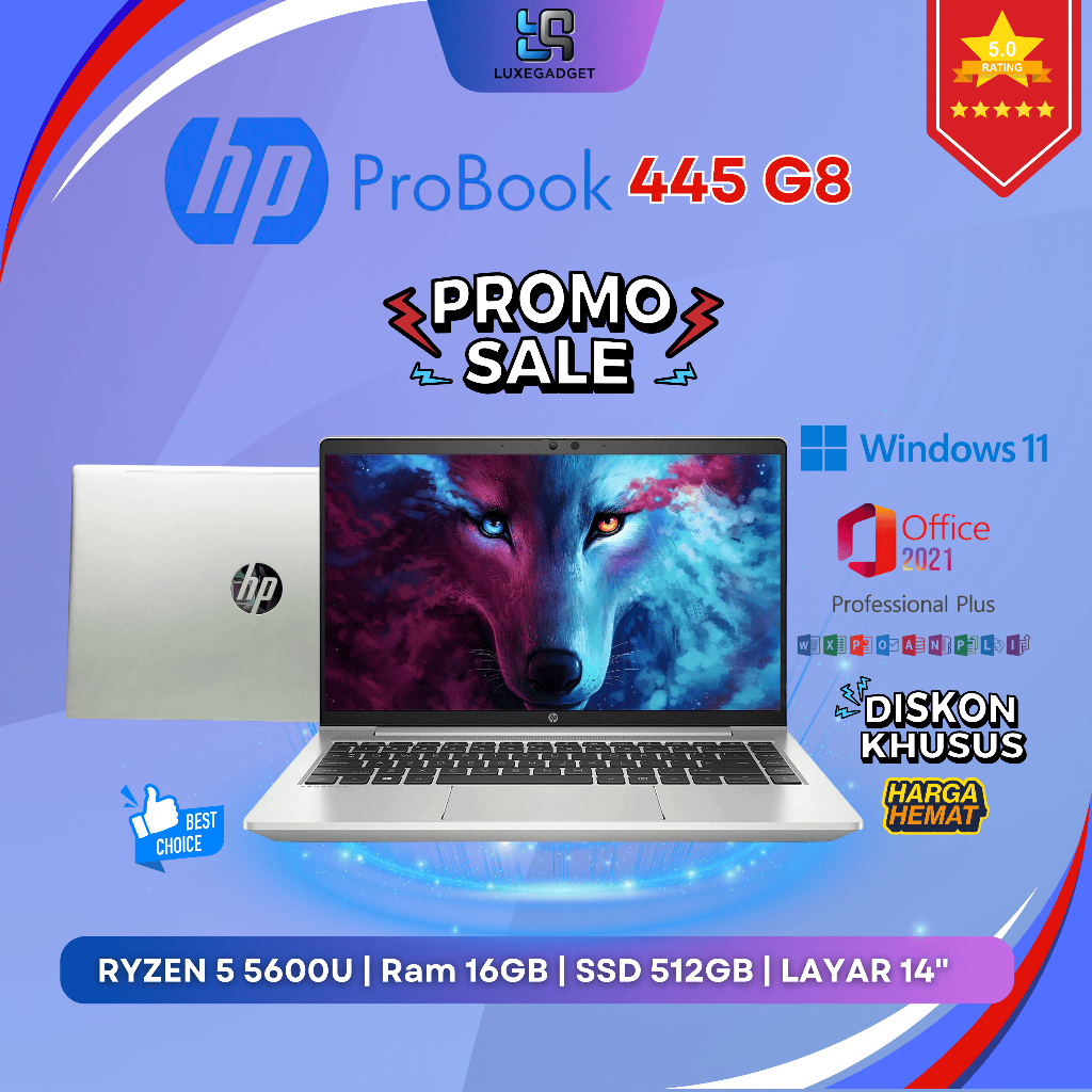 HP PROBOOK 445 G8 Ryzen 5 5600U Ram 16GB SSD 512GB | Layar 14"