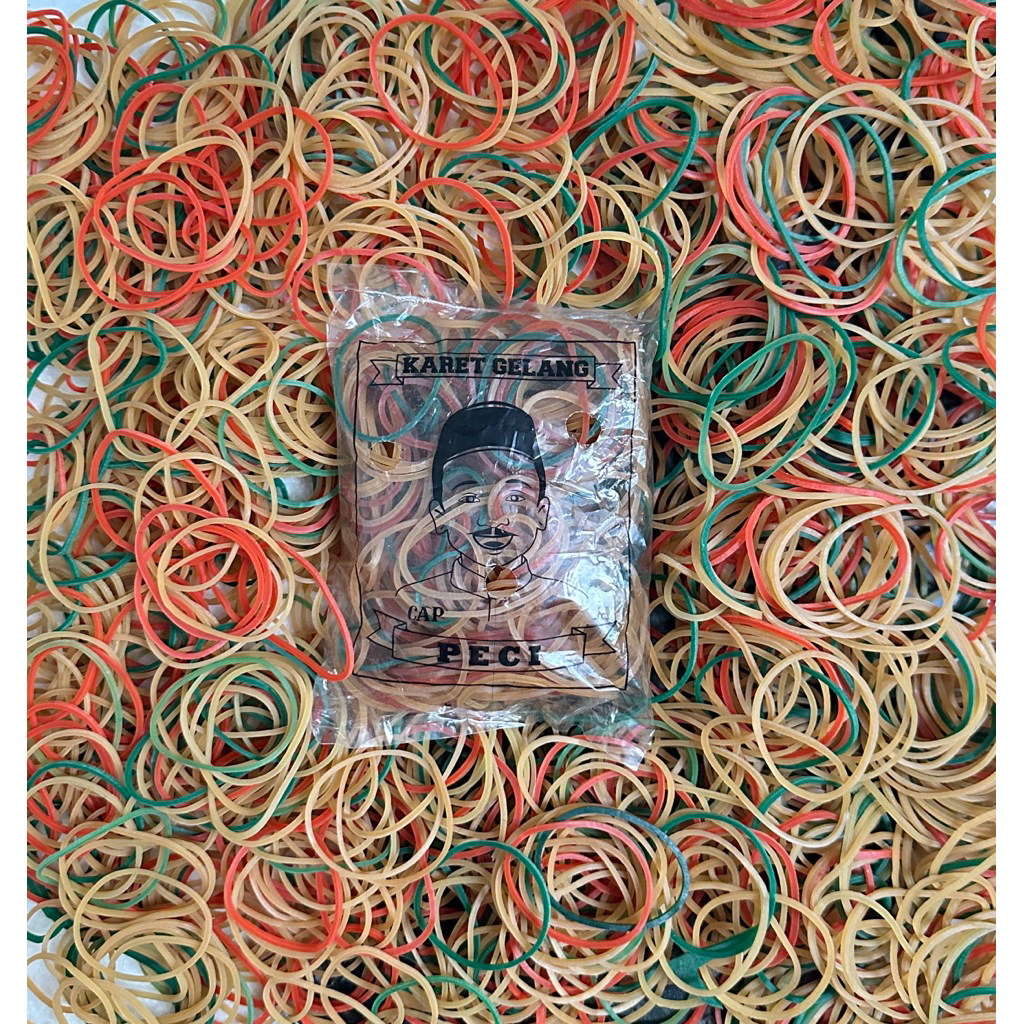 

KARET GELANG PENTIL 100gr LUBANG STANDAR CAP PECI | KARET WARNA CAMPUR KARET GELANG KUAT MURAH WARNA