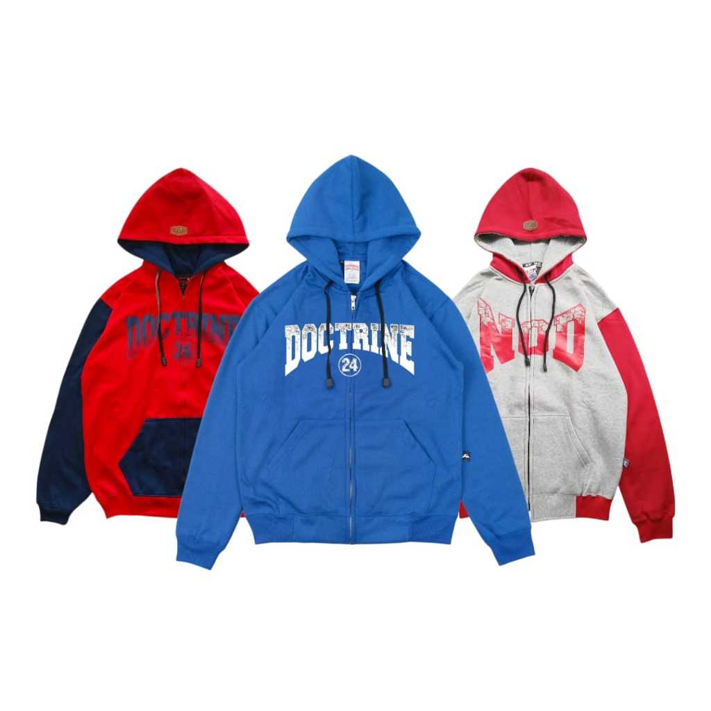 Jaket Hoodie Zipper Jaket Distro Jaket Zipper Hoodie Distro Abuabu Merah Dogker NodDoctrine Nod Doct