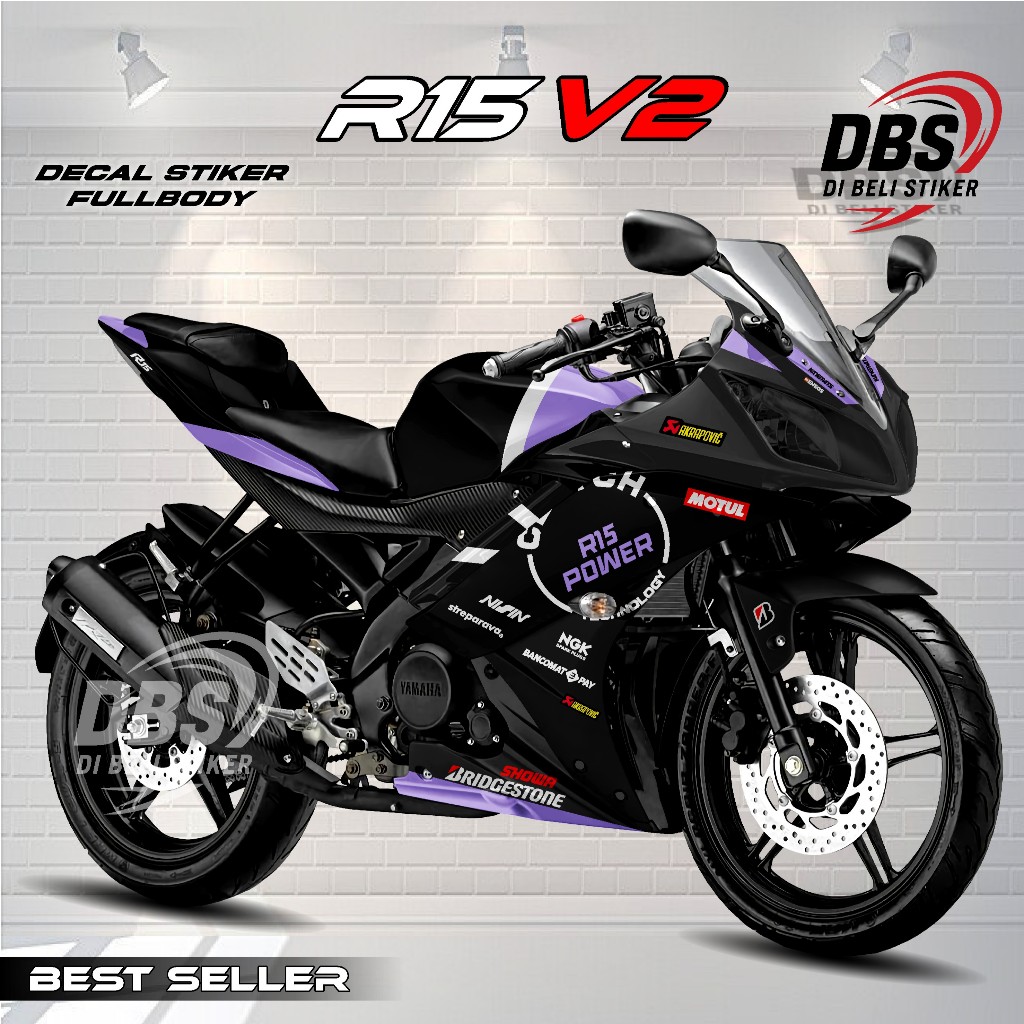 DBS Decal Stiker Fullbody R15 V2 / Stiker Variasi Yamaha r15 v2 fulbody motif POWER HITAM dbs263