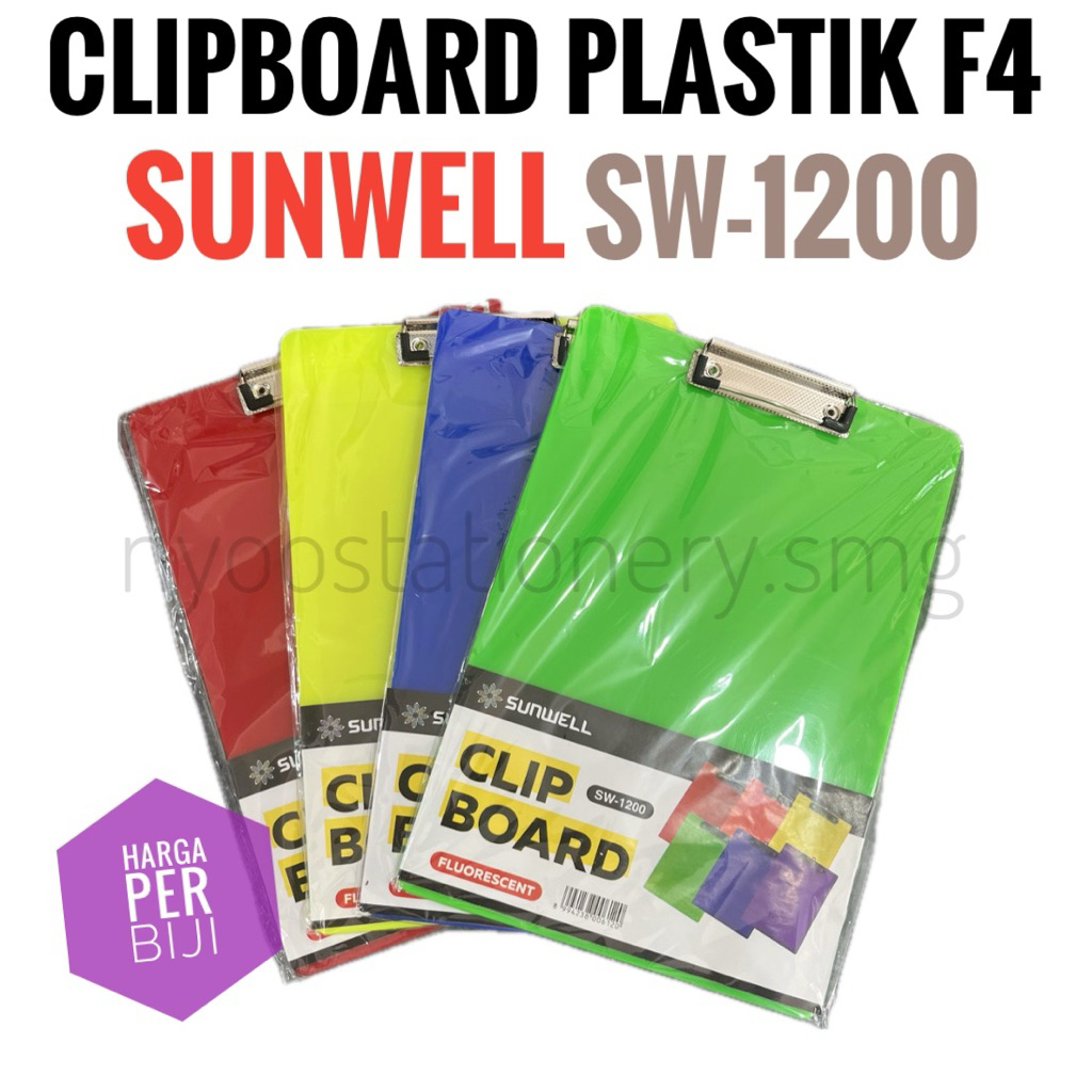 

CLIPBOARD PAPAN UJIAN PAPAN JALAN F4 FOLIO PLASTIK SUNWELL SW-1200 WARNA NEON FLUORESCENT