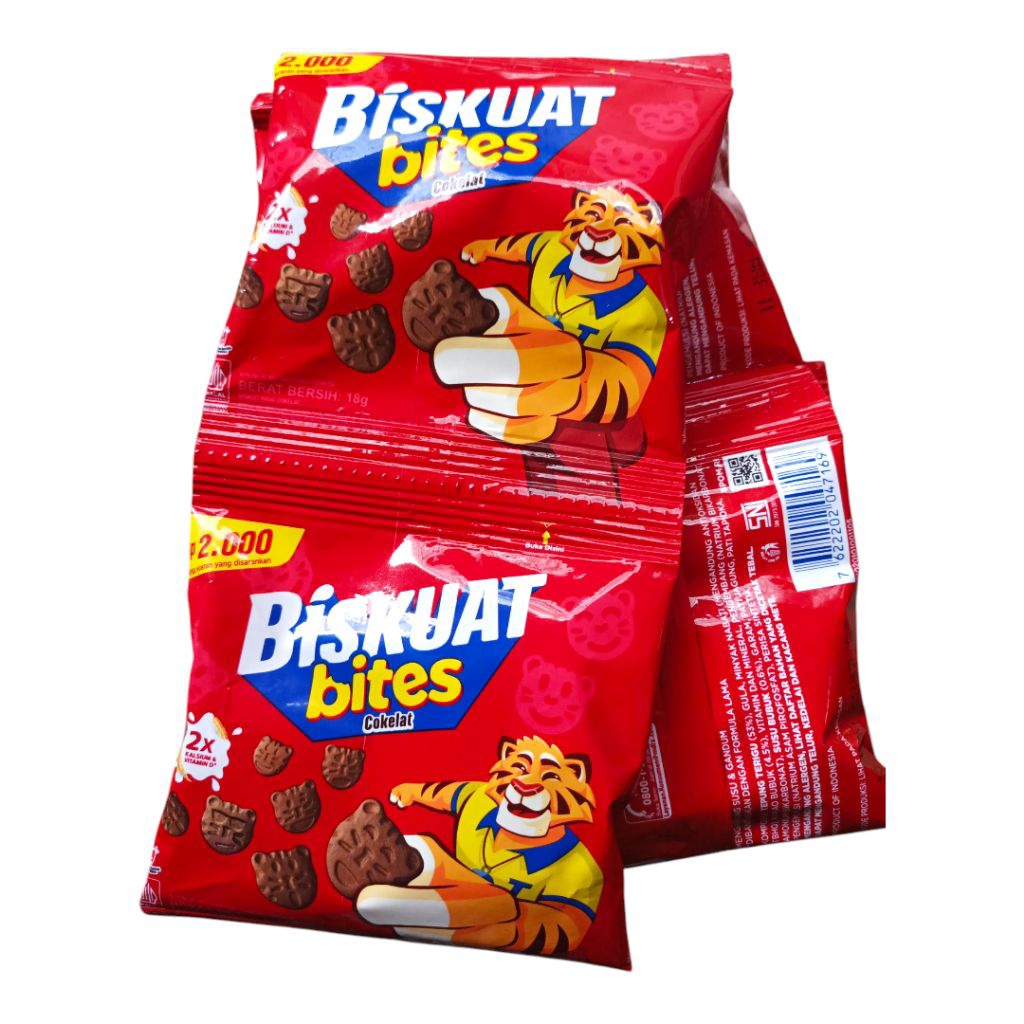

Biskuat bites rasa coklat 1renceng isi 10 bungkus biskuit coklat