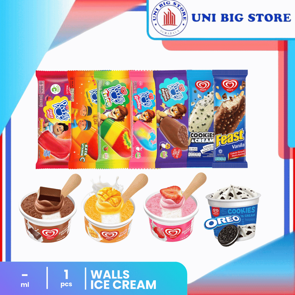 

WALLS Wall's Ice Cream Feast Populaire Paddle Pop All Varian 45 - 90 ml Es Krim Jumbo Upin Ipin Coklat Corn
