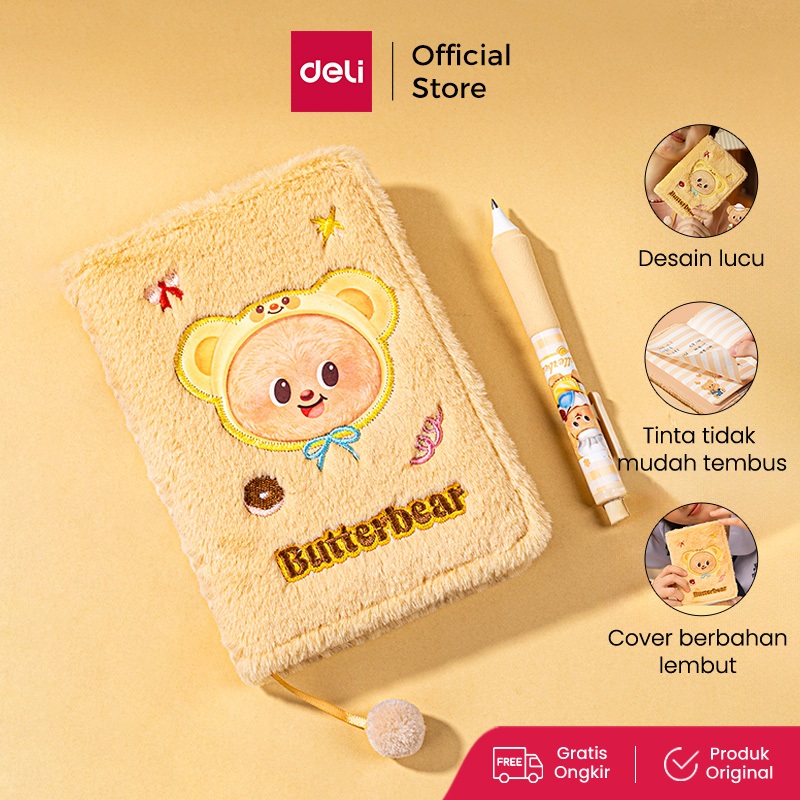Deli x Butterbear Personalized Notebook / Buku Tulis Cover Bulu Lembut  / Buku Tulis Butterbear A6 9