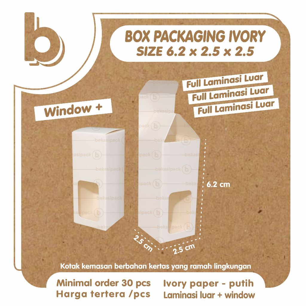 

Box Packaging Window Ivory Laminasi 6.2x2.5x2.5 I BPWIL00497