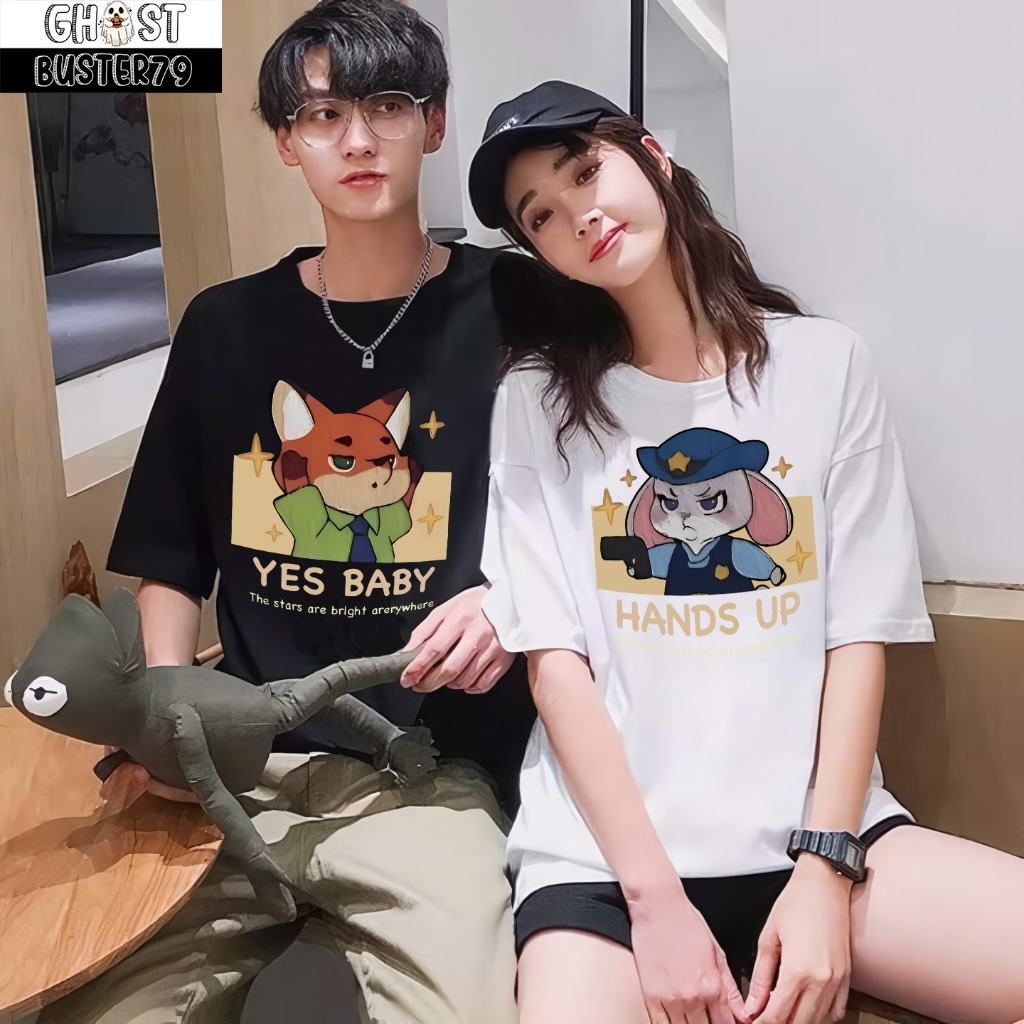 Kaos Couple Zootopia Judy Nick Desain Premium Katun Musim Panas Baju Couple Distro Kaos Distro Pria 