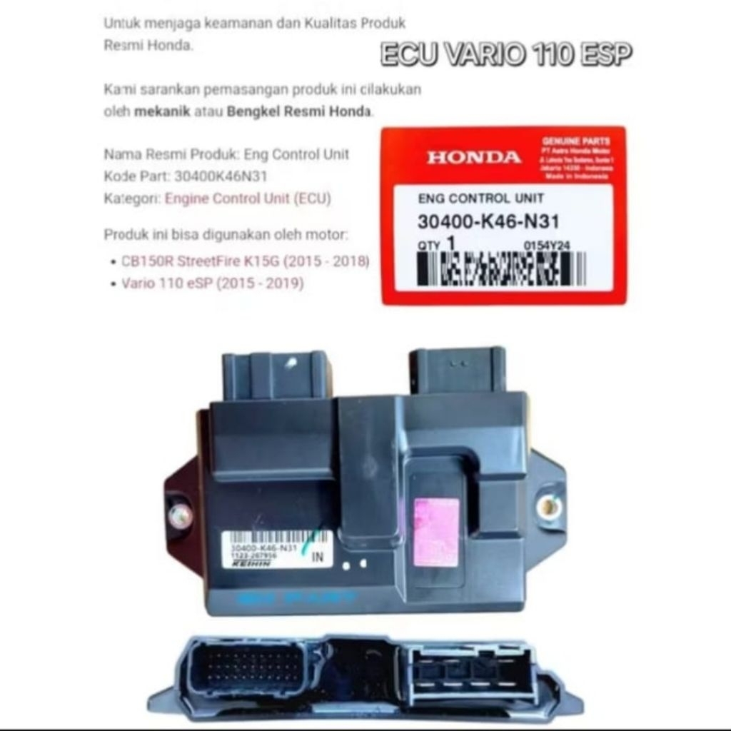 Ecu Ecm  Control Unit Vario 110 Esp 30400K46N31