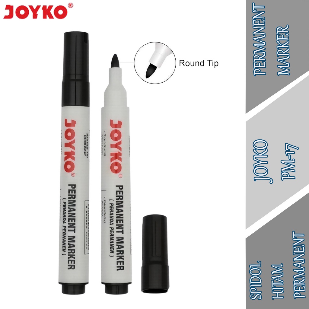 

Spidol Tinta Warna Hitam Permanent - Joyko - Permanent Marker - PM-17