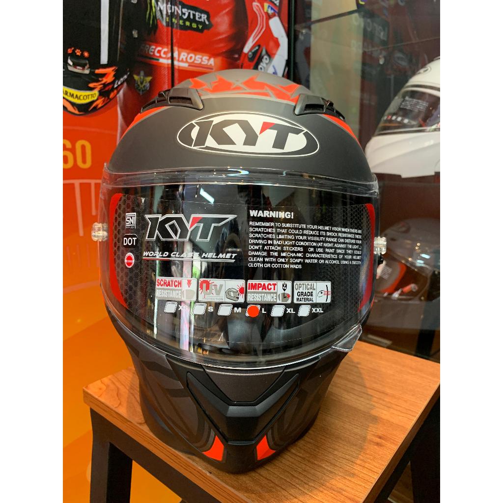 HELM KYT FALCON FR SPIKE GUNMETAL DOFF/RED FLOU (CLEAR)