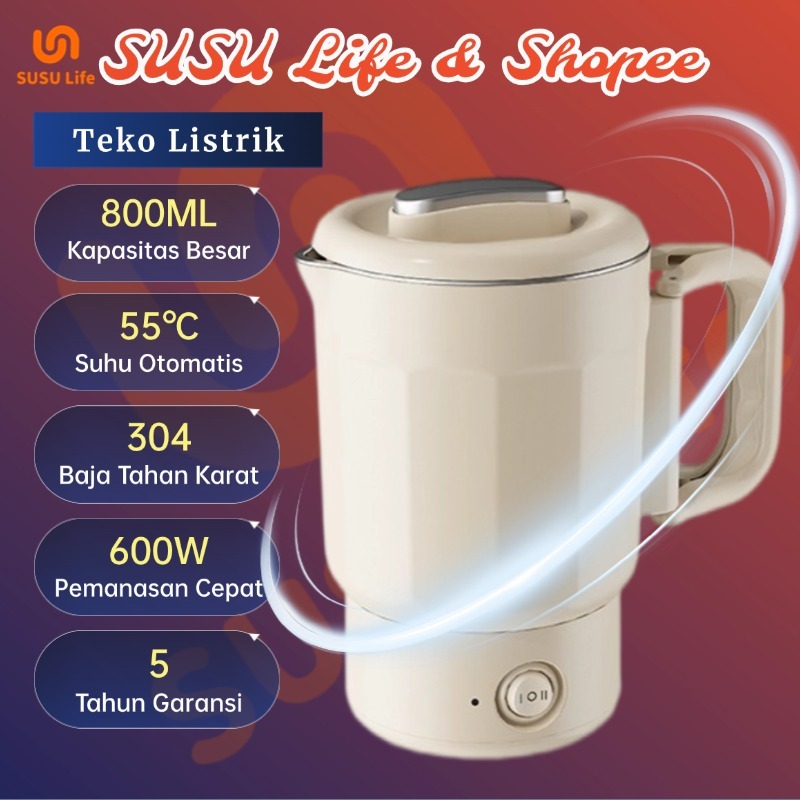 SUSU Life Teko Listrik Lipat Portable 800ml Ketel Elektrik Mini Serbaguna untuk Travelling Masak Air