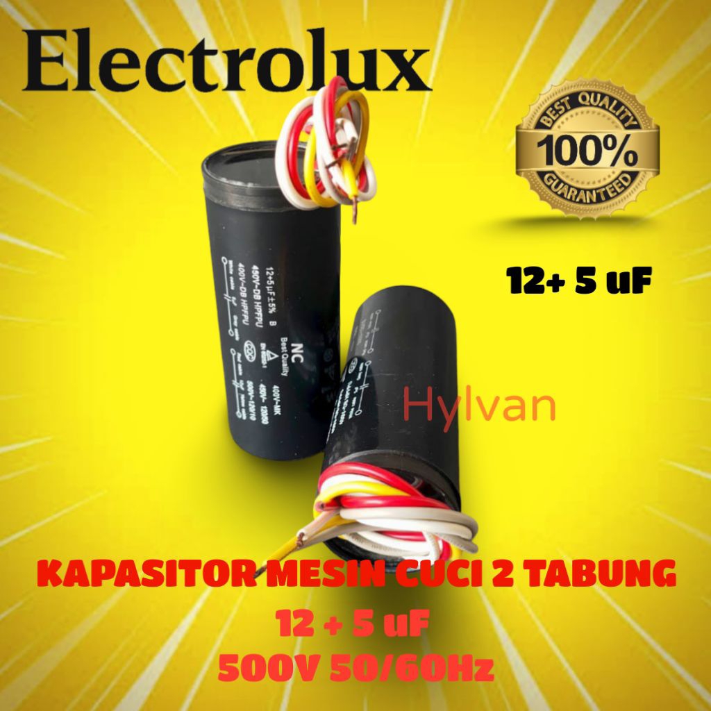 KAPASITOR MESIN CUCI 2 TABUNG 12 + 5 UF ELECTROLUX