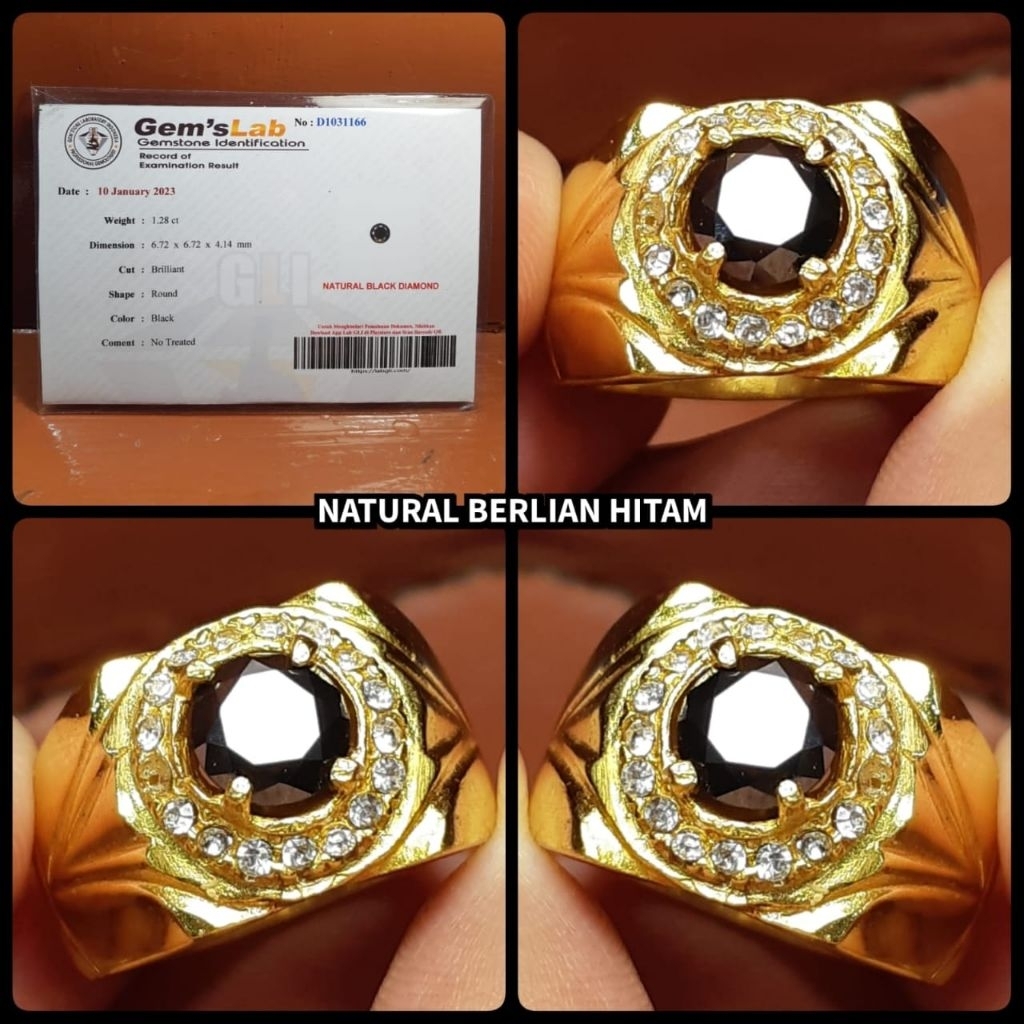 natural permata berlian hitam + sertifikat lab