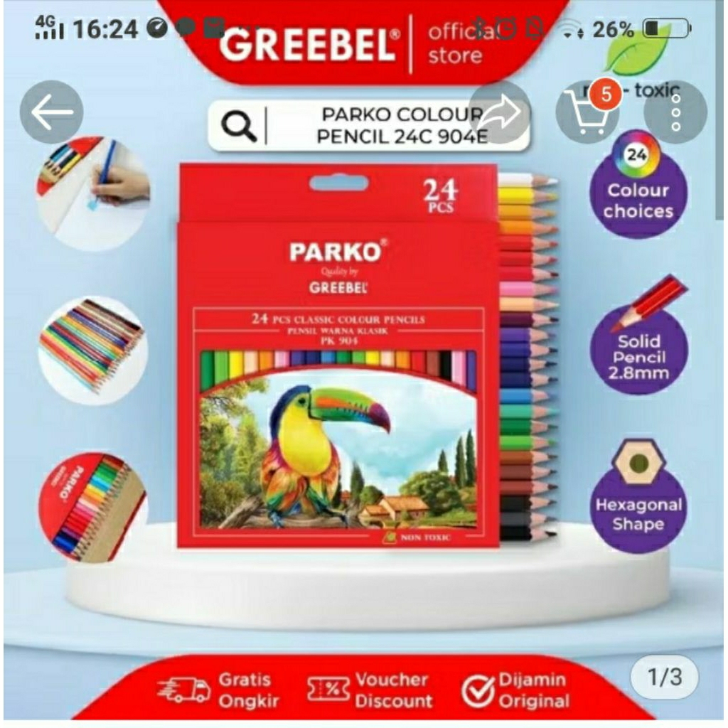 

Grabel Parko Pensil Warna 24c 90e ( 24 warna )/ colour pencils 24 Grabel