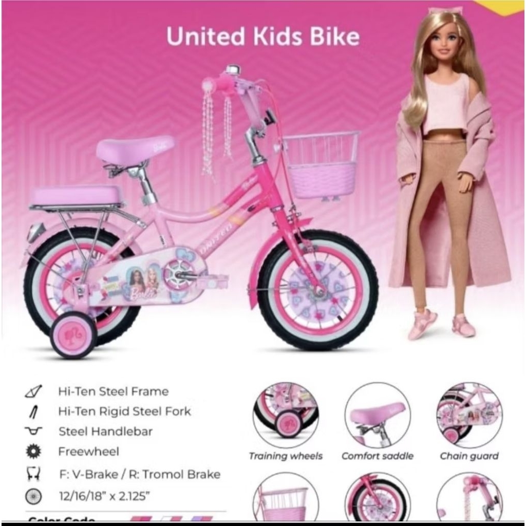 Sepeda Anak Roda Empat Cewek Mini United Barbie 16 Inch