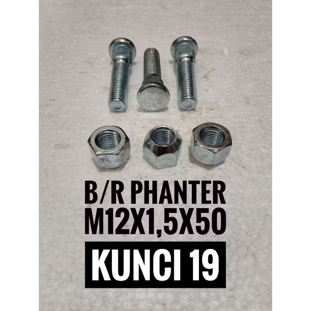 baut roda mobil phanter 12x1,5x50(50set) kunci 19