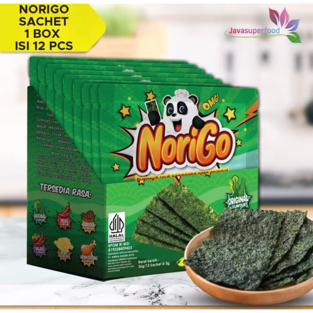 

NoriGo Seaweed Snack Rumput Laut - Rasa Original - 36g - 12 Sachet (3 lembar per sachet) - Halal