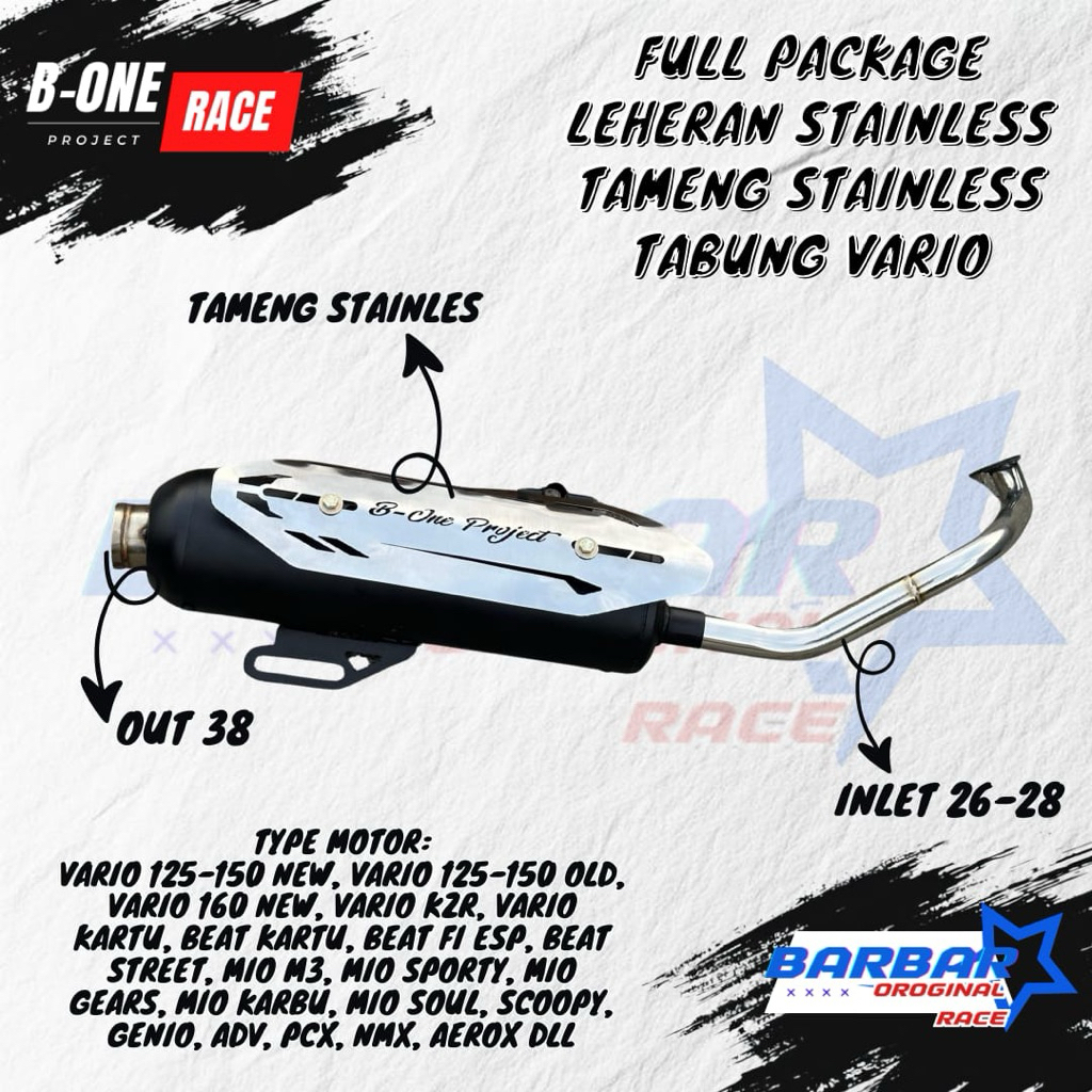 Knalpot Moncong Shijiro Standar Racing Original B-ONE PROJECT Tipe Sarteng Vario Beat Mio Vario 150 