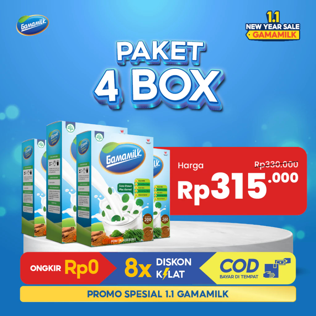 

PROMO (4 BOX) - GAMAMILK Susu Etawa Ekstrak Gamat dan Ekstrak Daun Kelor