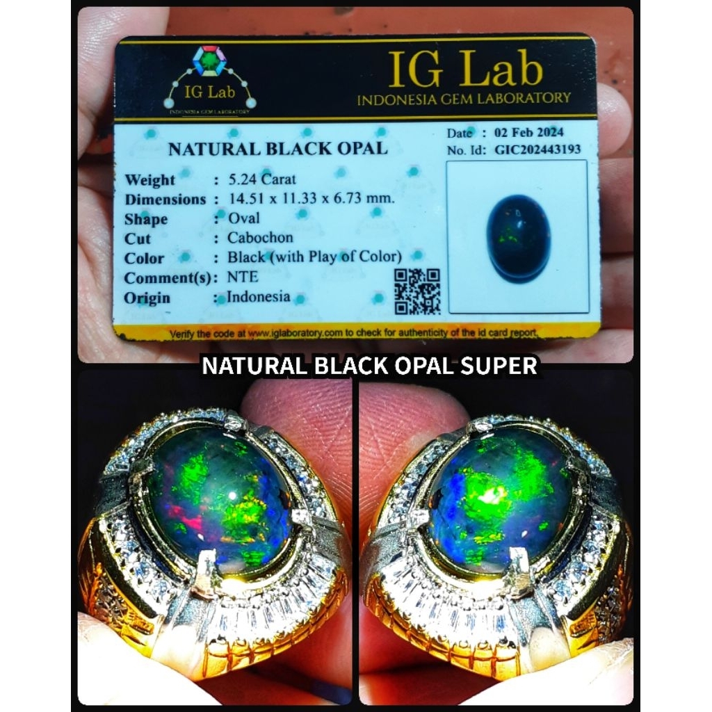 natural batu black opal banten jumbo asli jarong diskotik + memo lab