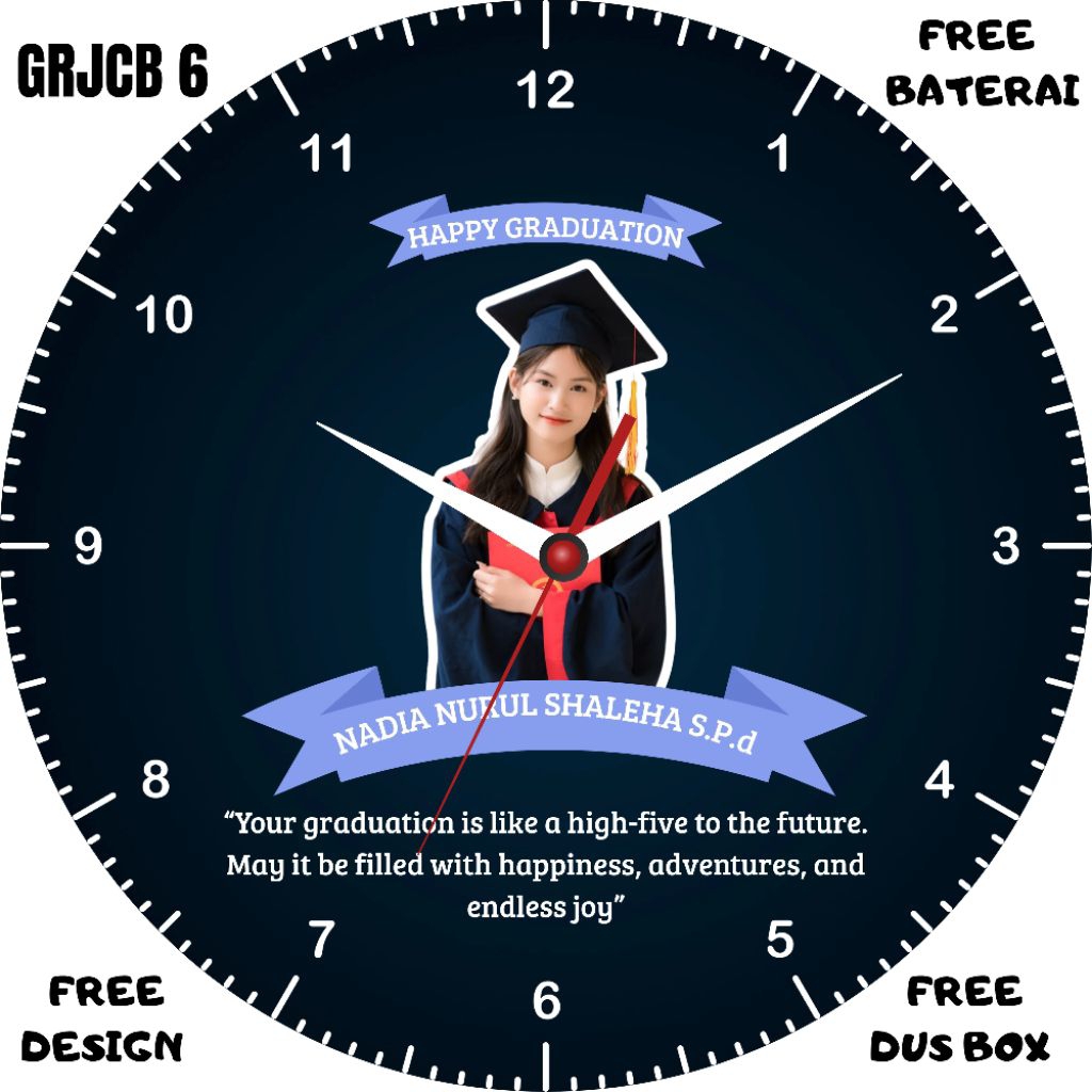 Jam Dinding Custom Happy Graduation Hadiah Wisuda Dekorasi Rumah Minimalis Berkualitas