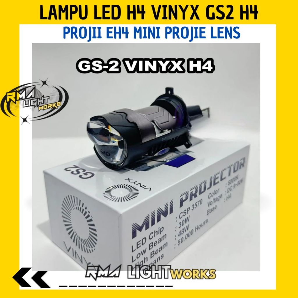 Lampu LED H4 VINYX GS2 H4 Projie H4 Mini Projector Lens Lensa Motor Mobil Headlight Headlamp