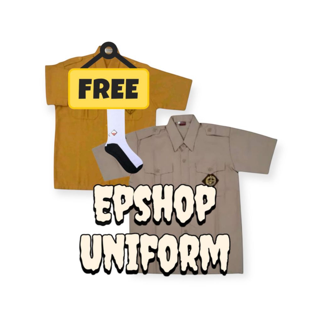 Baju pramuka penggalang sd/smp/sma.coklat dan kuning lengan pendek bordir Kemeja Pria