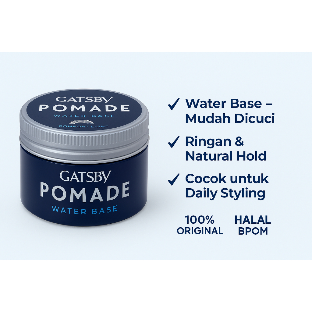 GATSBY Pomade Original 75gr | Oil Base & Water Base | Pomade Rambut Pria Tahan Lama