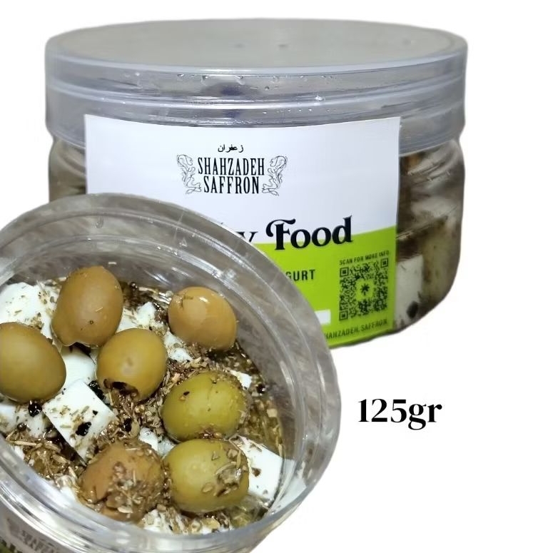 

Feta cheese with Green olive in Olive oil and herbs No suger No salt 125gr