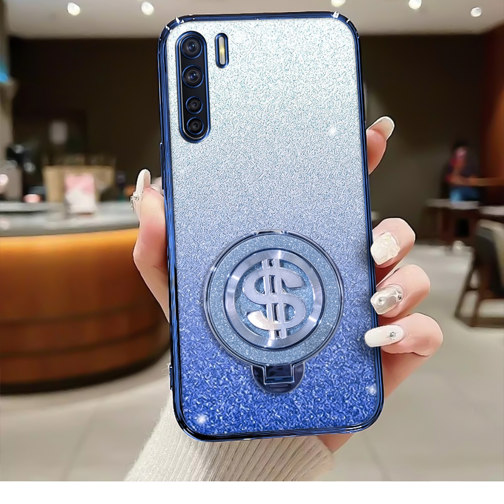 Case Oppo A91 Softcase With Kick Stand Luxury Silicone Glitter