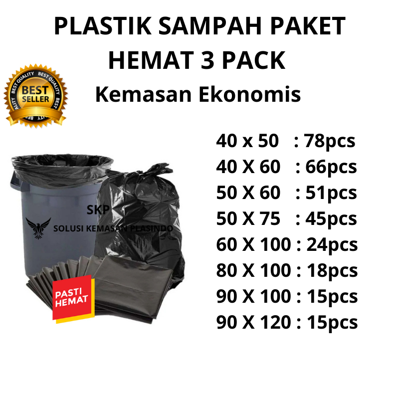 Kantong Plastik Sampah Paket Hemat isi 3 Pack | Plastik Sampah Hitam Kemasan Ekonomis | Plastik Pack