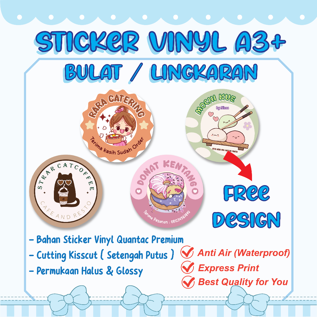 

Cetak Stiker Vinyl Bulat Label Makanan Jualan Olshop Free Design Custom Vinil Vynil A3+ Sticker